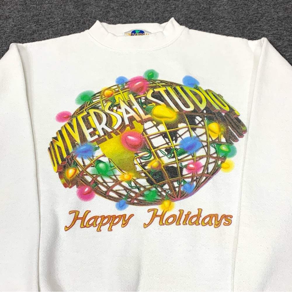 Vintage 90s Universal‎ Studios Christmas Lights Holidays White Sweatshirt Small
